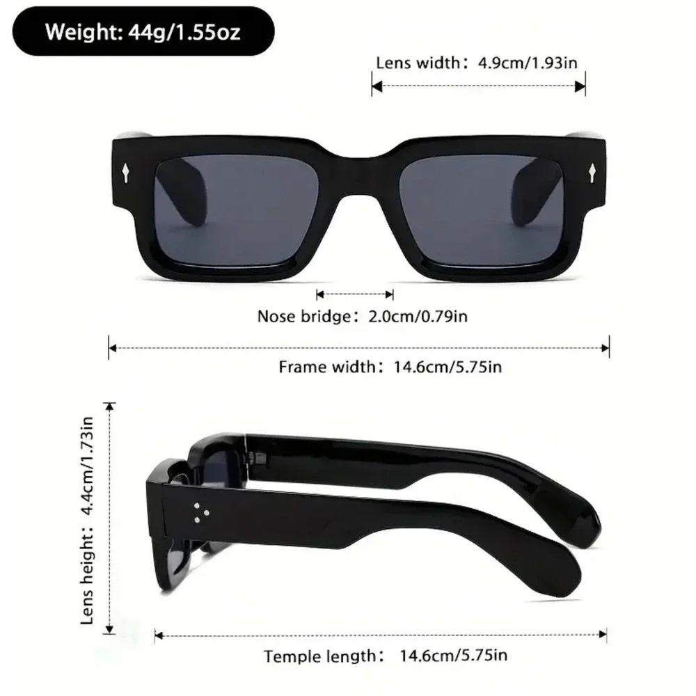 Mens Black Rectangular Frame Sunglasses Amber Lens Fashion Eyewear Hip Hop Shape